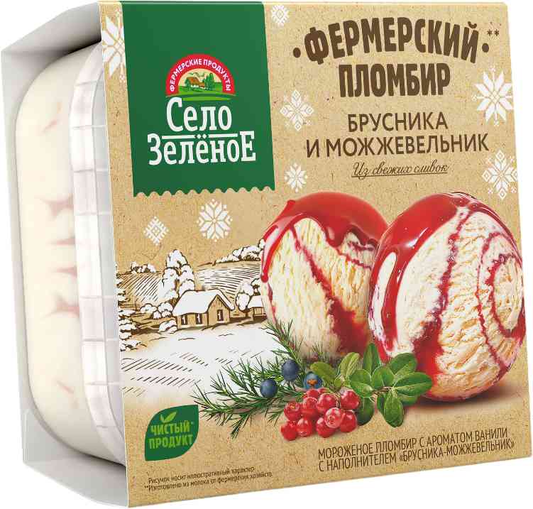 Мороженое Село Зеленое 200г Ваниль-Брусника-Можжевельн 15% контейнер
