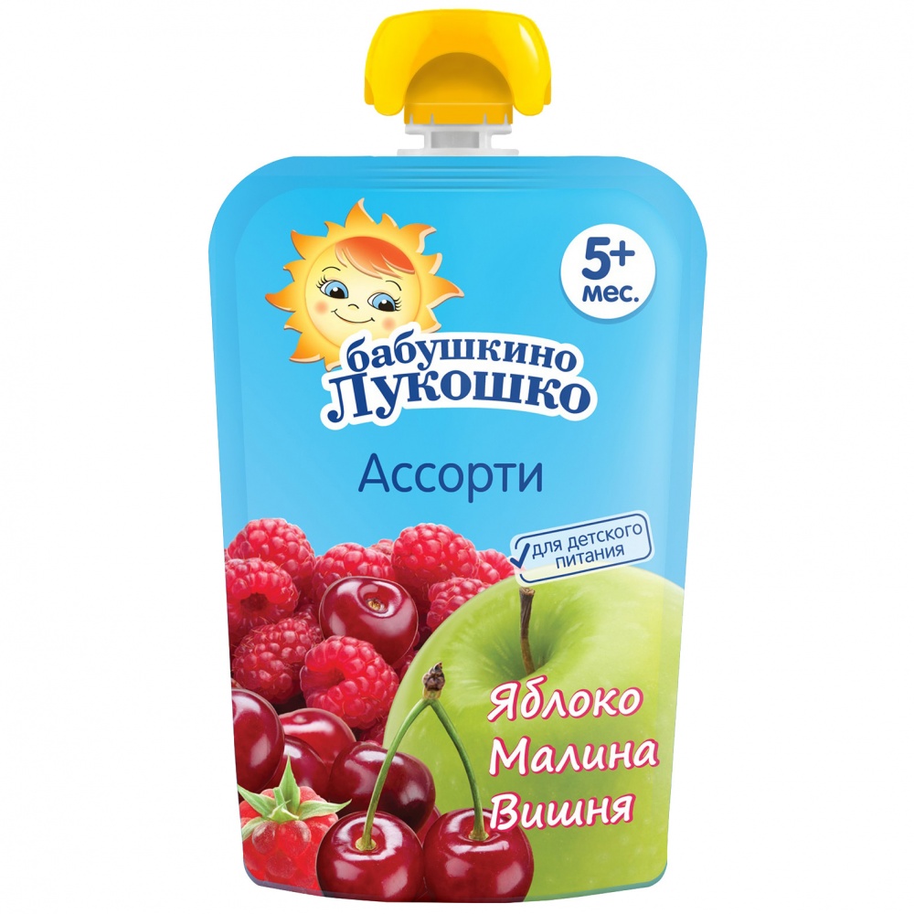 Бабушкино Лукошко пюре 90г яблоко+малина+вишня 5мес