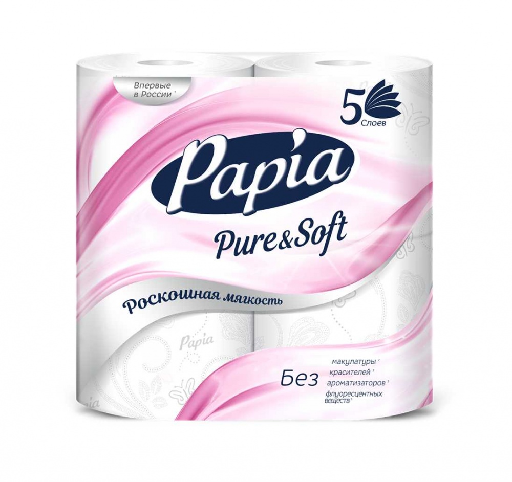 Туалетная бумага Папия 4 шт 5сл Пур Софт