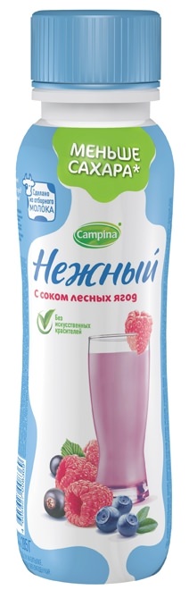 Кампина йогурт 285г питьев с соком Лесных ягод Нежный 0,1%