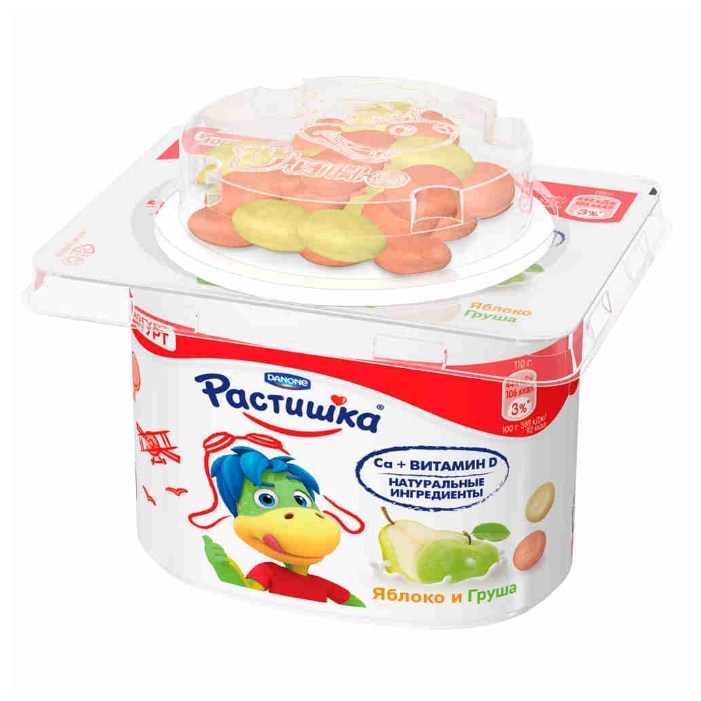 Йогурт Растишка 118г с печеньем Яблоко-Груша 3% ст