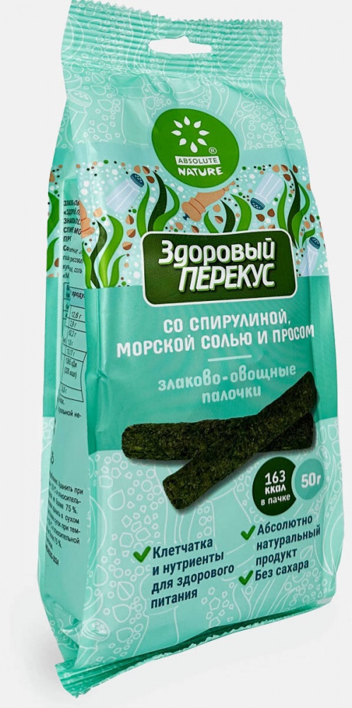 Злаково-овощные палочки Здоровый перекус 50г со спирулиной,морской солью и просом