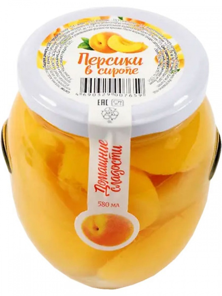 Персики Домашние сладости 530г в сиропе ст/б