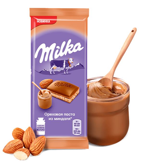 Шоколад Милка 85г Ореховая паста и Миндаль