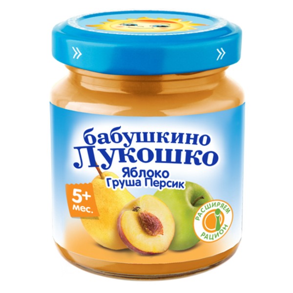 Бабушкино Лукошко пюре 100г яблочное с грушей и персиком ст/б