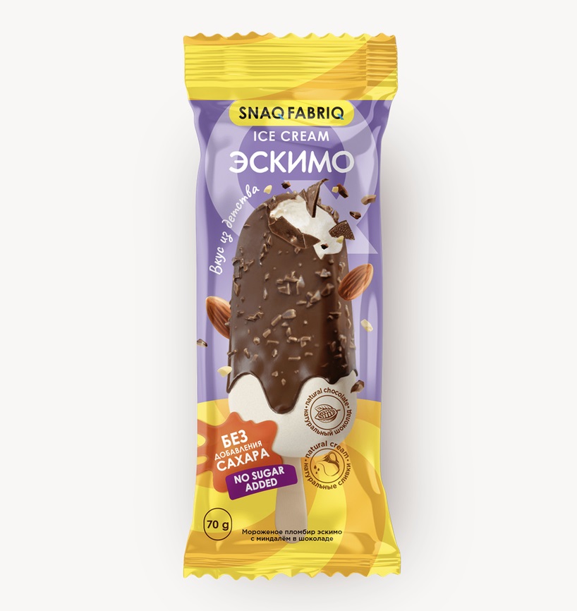 Мороженое SNAQ FABRIQ 70г Пломбир эскимо с миндалём в шоколаде (32)