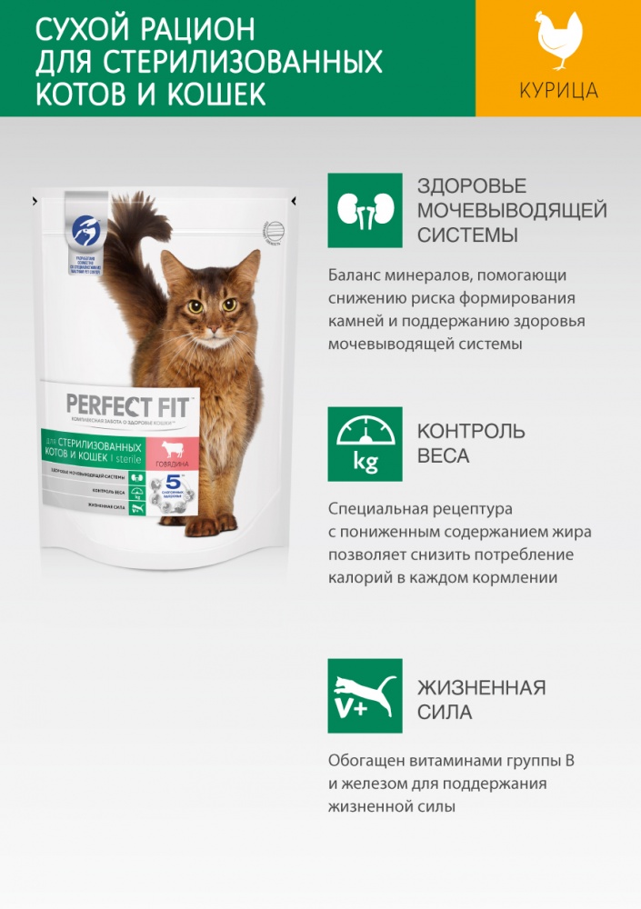 Перфект Фит корм 650г для Кастриров/Стерил котов и кошек