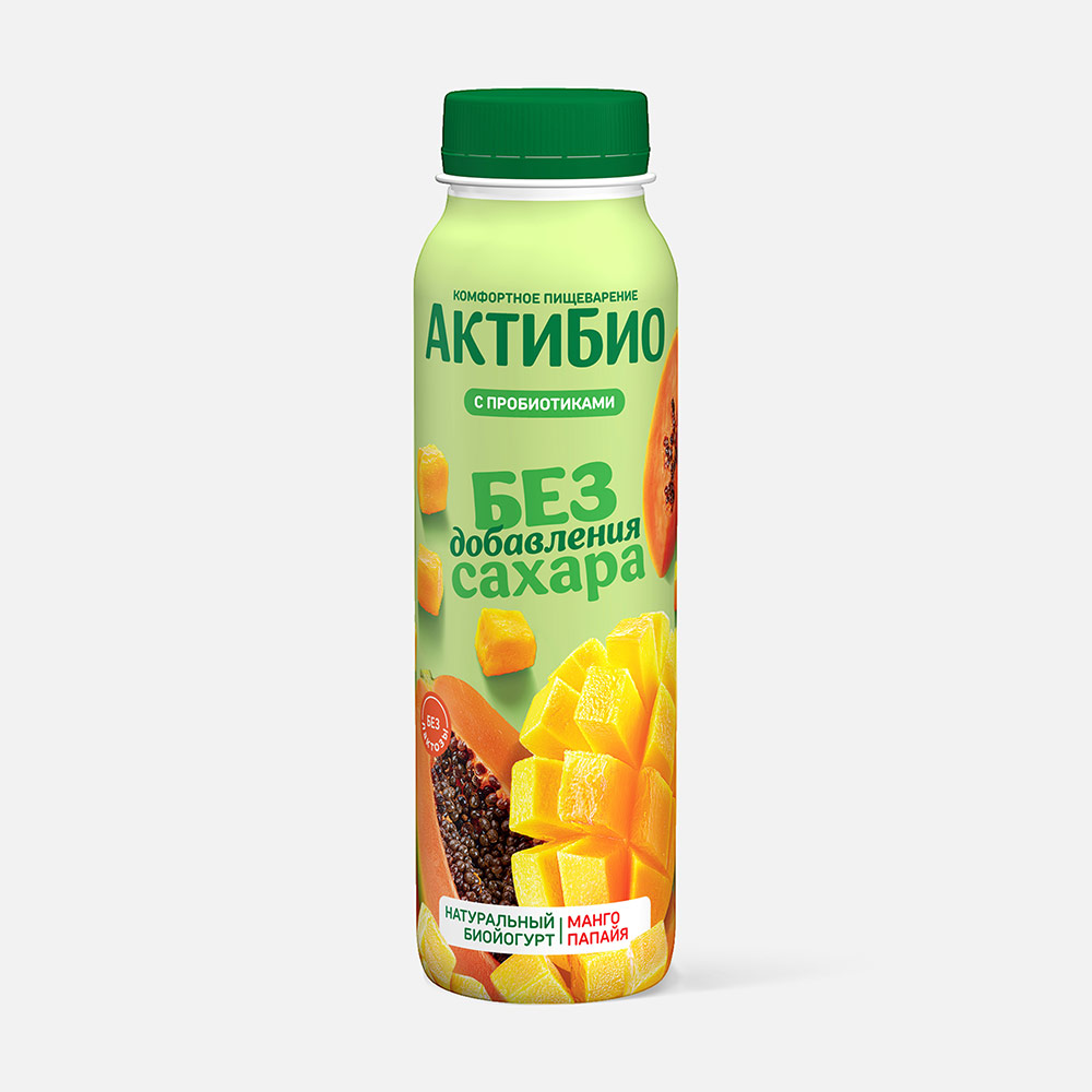 Йогурт АктиБио 260г Манго-Папайя без сахара 1,5% бут
