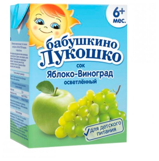 Сок Бабушкино Лукошко 200мл Яблочно-виноградный осветленный т/п