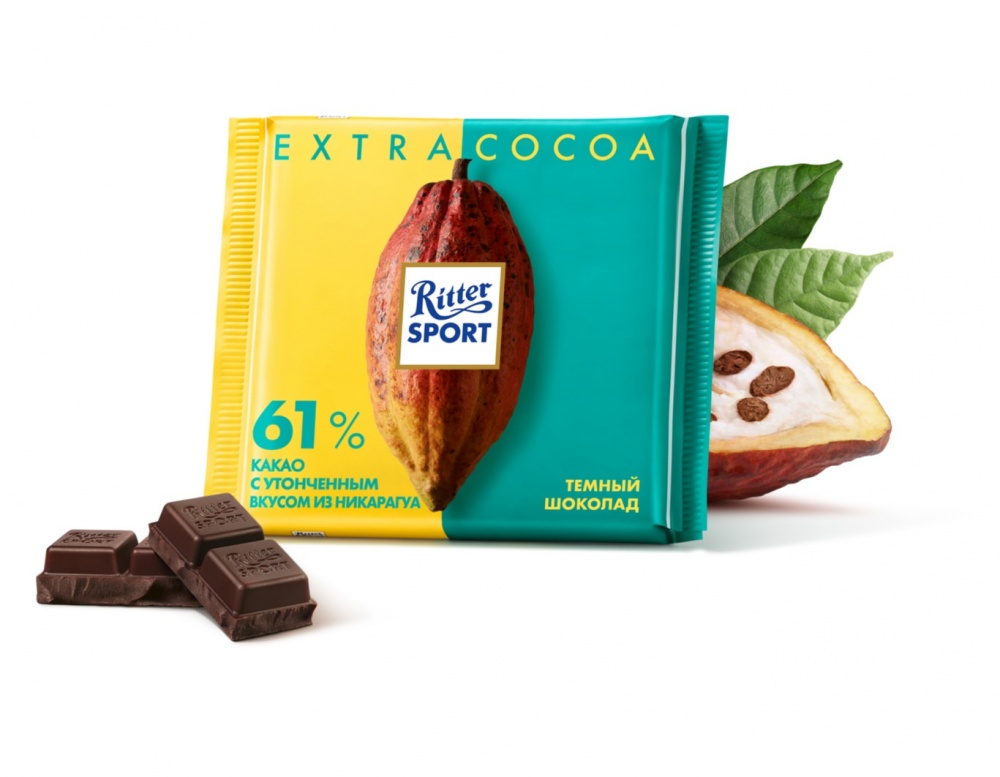 Риттер спорт шоколад 100г Экстра какао темный 61%
