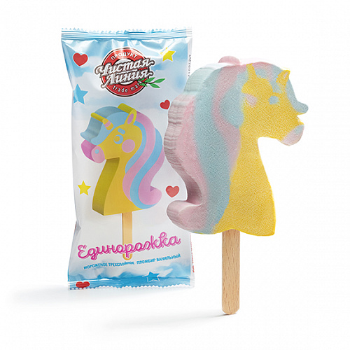 Мороженое ЧЛ 65г Эскимо ЕДИНОРОЖКА пломбир ваниль 3-х слойное (24)