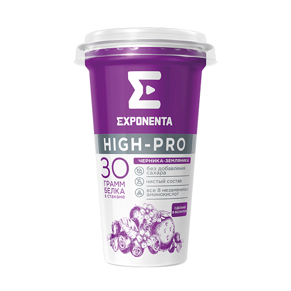 Напиток кисломолочный Экспонента 250г HIGH-PRO черника-земляника мжд 0%