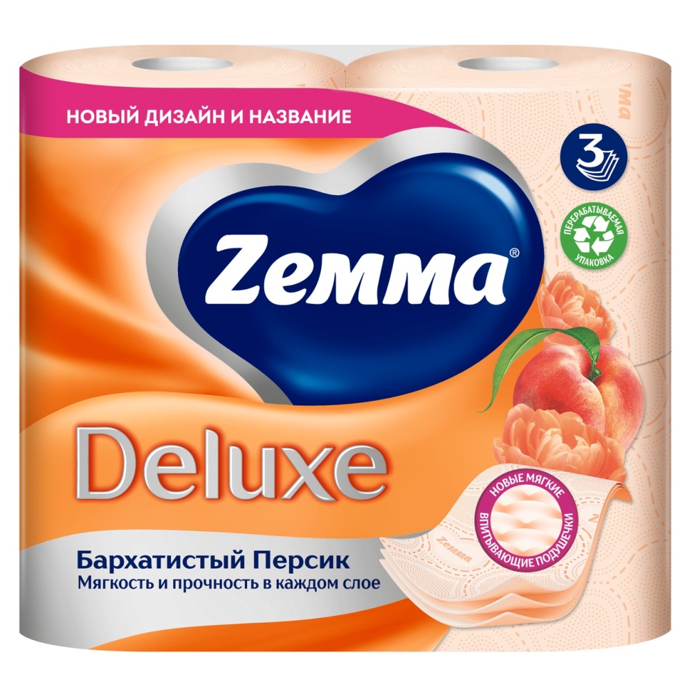 Бумага туалетная Земма Делюкс 3-х сл. 4рул. Персик