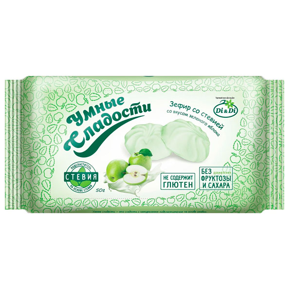 Зефир Умные сладости 50г Яблочный со стевией б/глютена