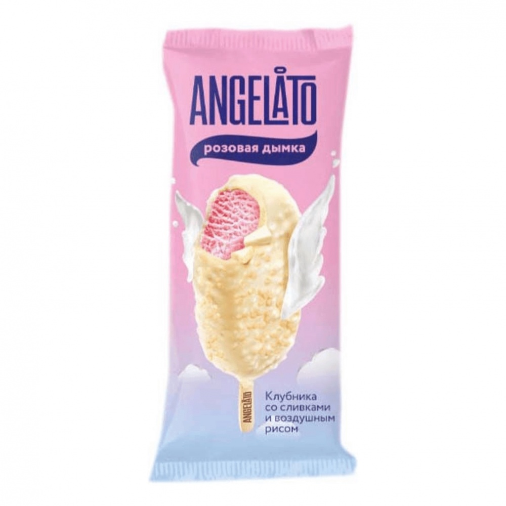 Мороженое Ангелоато 70г Сливочное Клубника со сливками эскимо