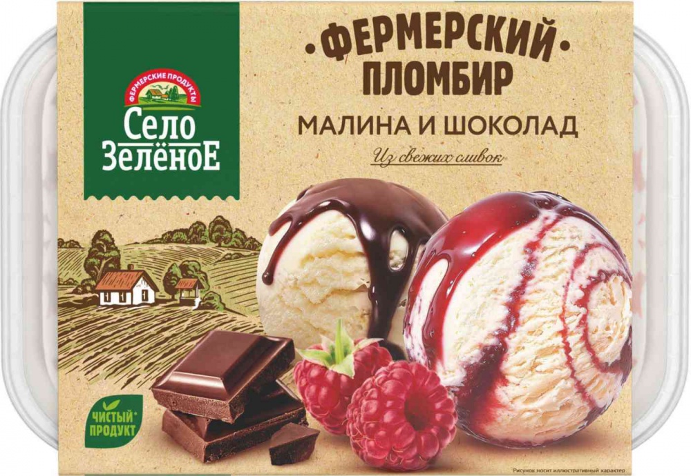 Мороженое Село зеленое 450г Ваниль-Малина-Шок топл 15% контейнер