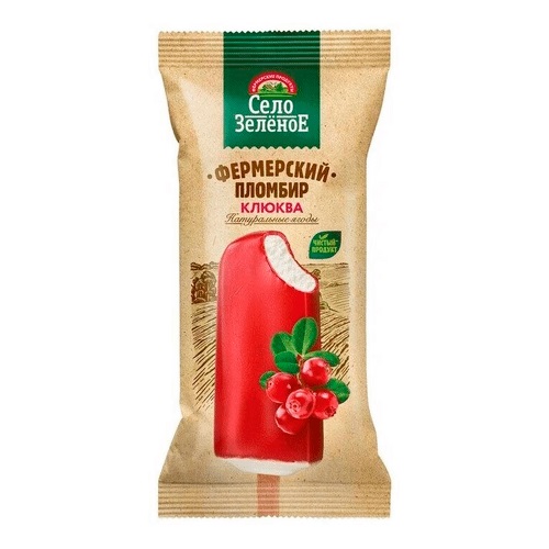 Мороженое Село Зеленое 70г Пломбир Клюква фрукт.гл.15% эскимо (26)