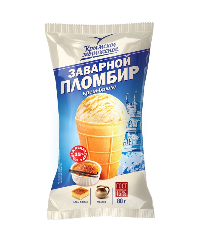 Мороженое Крымское 80г Крем-брюле Крымский заварной пломбир 15% (30)