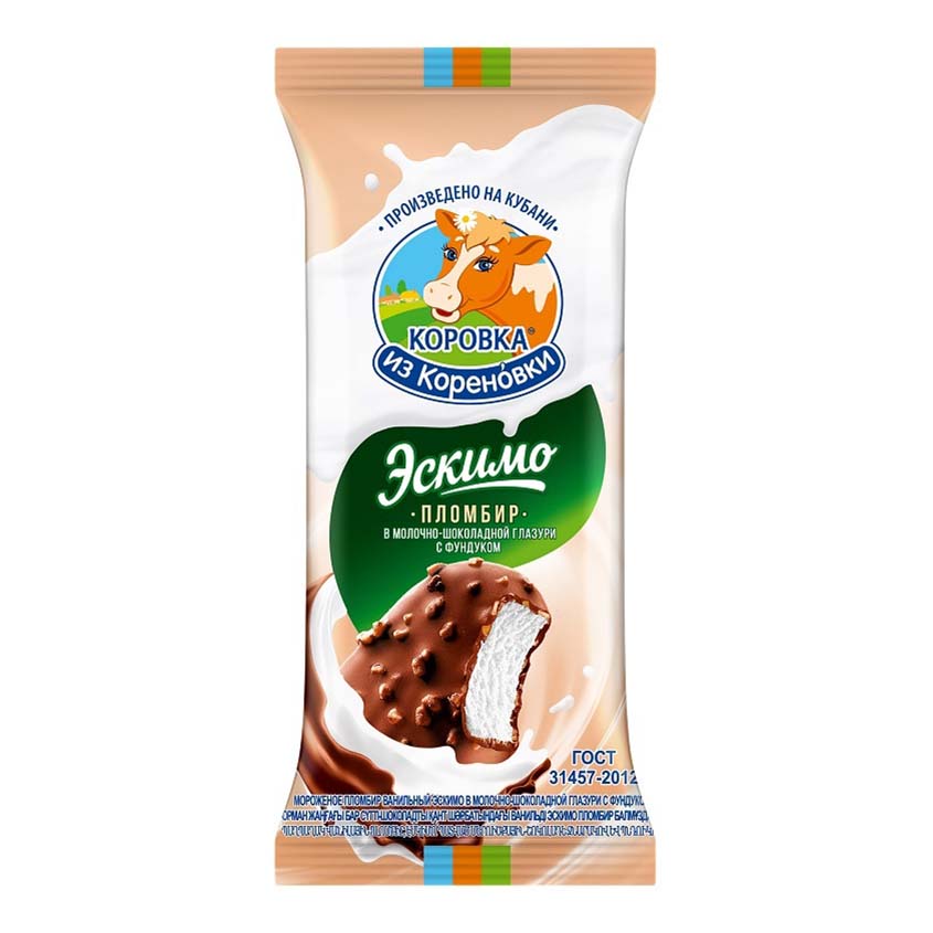 Коровка из Кореновки Мороженое 70г молоч-шоколадн глазурь с фундуком