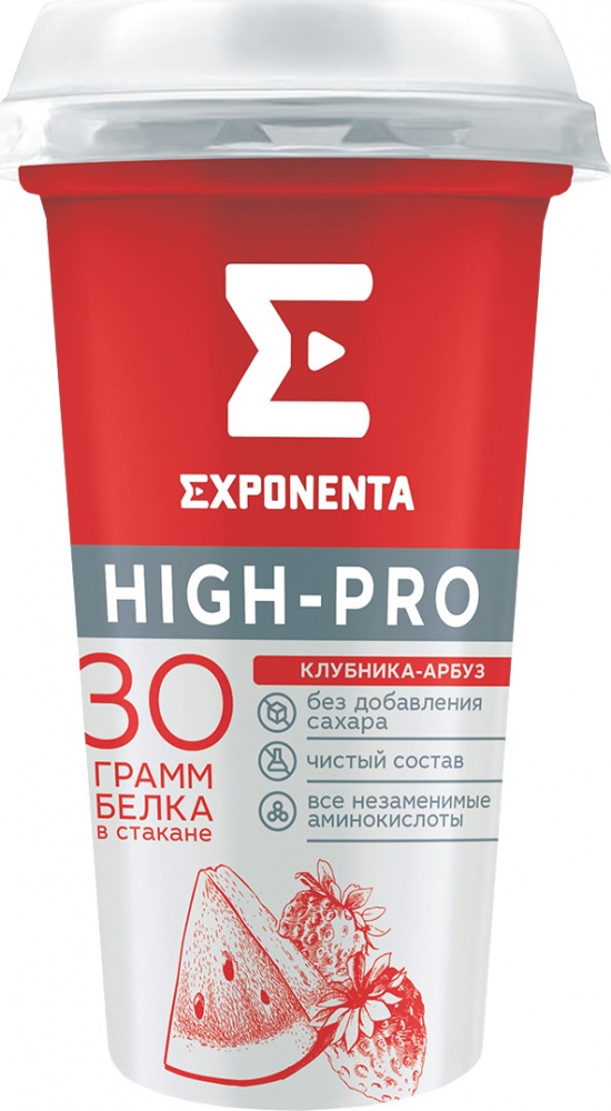 Напиток кисломолочный Экспонента 250г HIGH-PRO клубника-арбуз мжд 0%