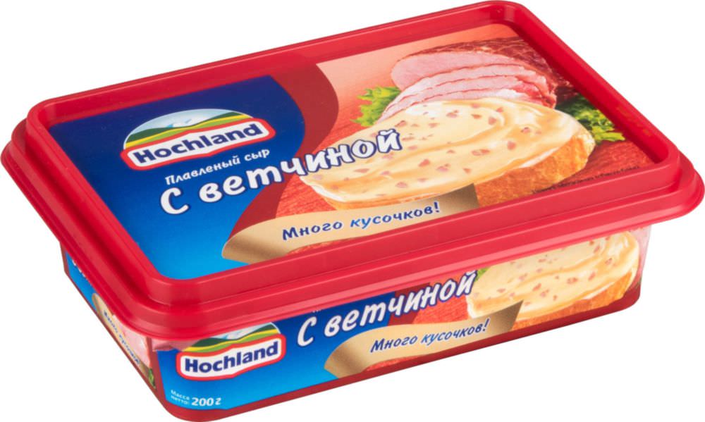 Сыр Хохланд 200г плавл. с ветчиной ванночка