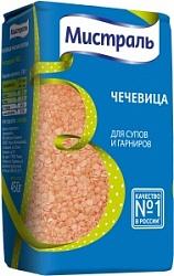 Чечевица Мистраль 450г красная колотая д/супов и гарниров