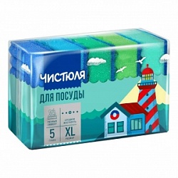 Губки Чистюля 5шт д/посуды Пенный эффект XL