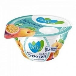 Йогурт двухслойный Лактика 130г Греческий с персиком и маракуйей 1,7% стакан