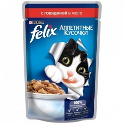 Феликс корм 85 г д/взрослых кошек Аппетитные кусочки с Говядиной в желе