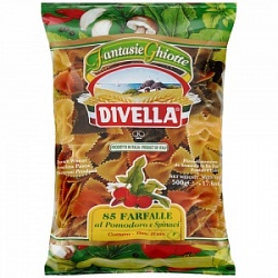 Дивелла Паста Фарфалле 500г с помидорами и шпинатом