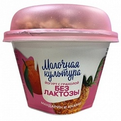 Йогурт Молочная Культура 190г Безлактозный Мандарин-ананас-гранола 2,7-3,5%