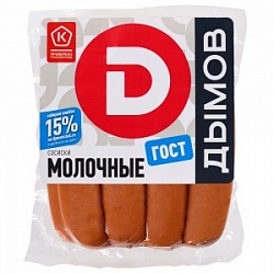 Сосиски Дымов 290г Молочные в/у