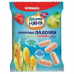 Палочки ФрутоНяня 20г Кукурузные с яблоком и клубникой