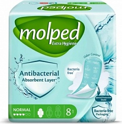 Прокладки Молпед 10шт Антибактериальные с крылышками