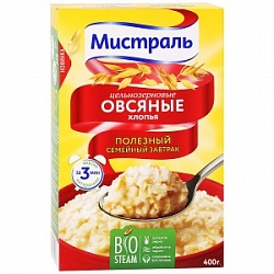 Мистраль хлопья овсяные цельнозерновые 400г Полезный семейный завтрак