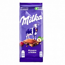 Шоколад Милка 80г молочный Фундук Изюм