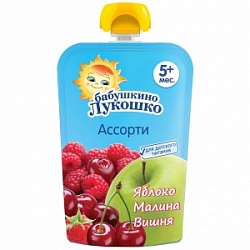 Бабушкино Лукошко пюре 90г яблоко+малина+вишня 5мес