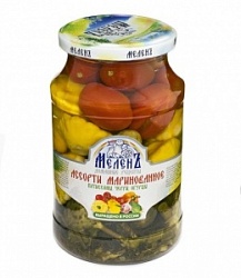 Ассорти Меленъ 900г помидоры, огурцы, патиссоны марин.