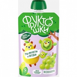 Пюре Фруктошки 90г Зеленый микс яблоко-груша-виноград-киви д/п