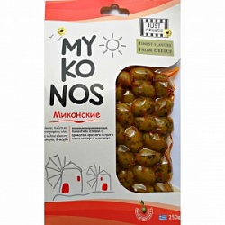 Оливки Олимп Джаст Грас 250г Миконские острый соус/чеснок вакуум