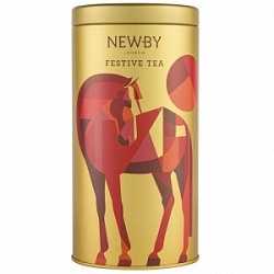 Чай Ньюби Праздничный 125г год Лошади черный с миндалем ж/б