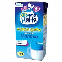 Молоко ФрутоНяня 200мл д/детей ультропастеризованное 2,5% т/п