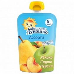 Бабушкино Лукошко пюре 90г яблоко+груша+персик 5мес