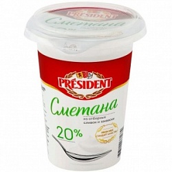 Сметана Президент 350г 20% стакан