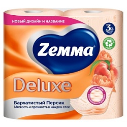 Бумага туалетная Земма Делюкс 3-х сл. 4рул. Персик
