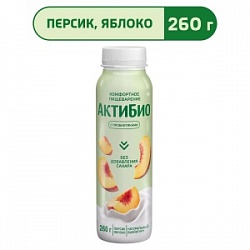 Йогурт АктиБио 260г Яблоко-Персик Б/Сахара 1,5% бут