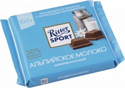Риттер Спорт шоколад 100г молочный Альпийское молоко