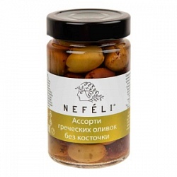 Ассорти Нефели 300мл греческих оливок б/косточки с/б