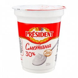 Сметана Президент 350г 30% стакан