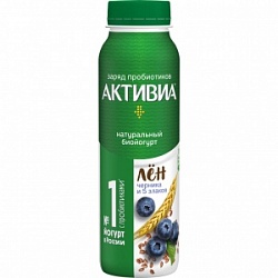 Йогурт АктиБио 260г Черника- 5 Зл-Сем Льна 1,6% бут